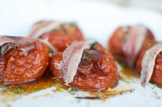 Savory Slow Roasted Tomatoes with Filet of Anchovy
