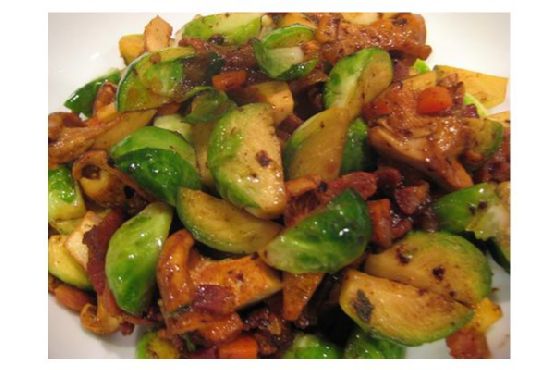 Bacon Brussels Sprouts With Chanterelle Mushrooms