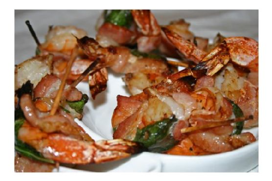 Bacon Wrapped Prawns With Basil and Tellicherry Pepper