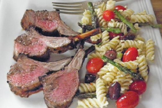 Grilled Rack of Lamb with Raw Vegetable Pasta Salad