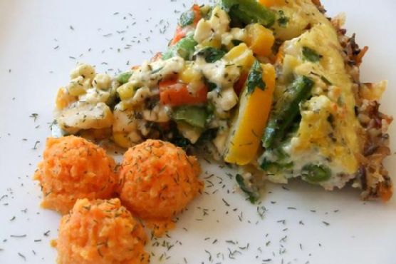 Herbed Vegetables In A Feta Quiche With A Wild Rice Crust