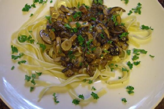 Mixed Mushroom Sauce Over Tagliatelle Pasta
