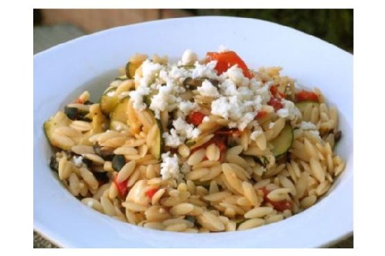 Orzo With Cherry Tomatoes, Zucchini and Queso Fresco